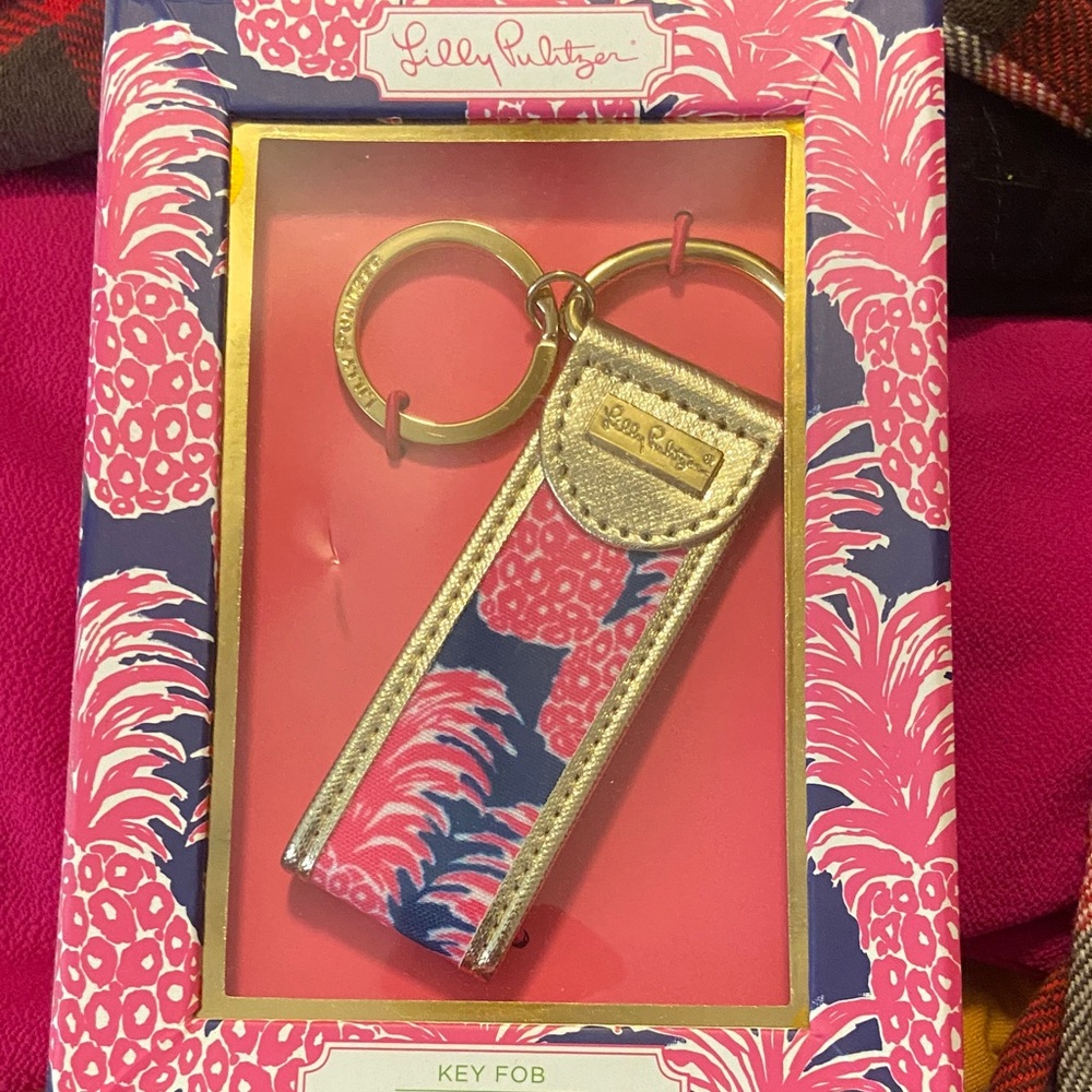 Lilly Pulitzer Pink & Navy Gold-Trim Key Fob
